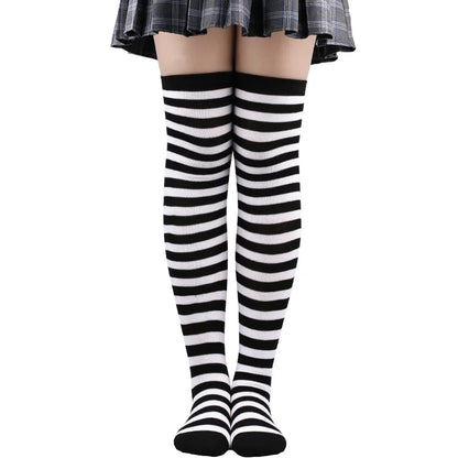 Womens Striped Thigh High Stockings Ladies Girls Black White pink Long Over Above Knee Socks femboy Cosplay Lolita Harajuku Y2k