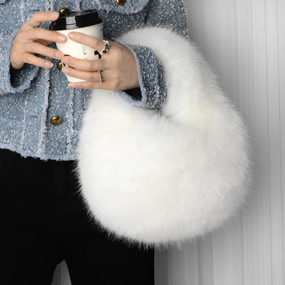 Winter Shoulder Bags Casual Furry for Women Solid Color Soft Plush Ladies Clutch Purse Handbags Lightweight Female Hobos Bag