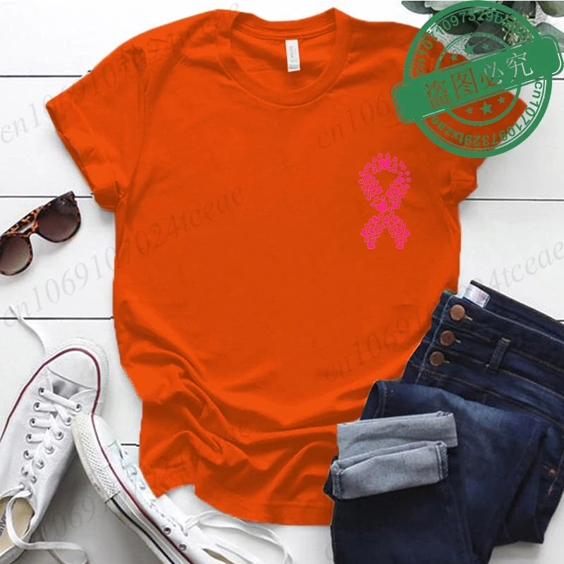 Breast Cancer Awareness Printed Women T-shirt Short Sleeve Pink Clothes Tops Breast Cancer Survivor Tee Shirt Clothing for Woman