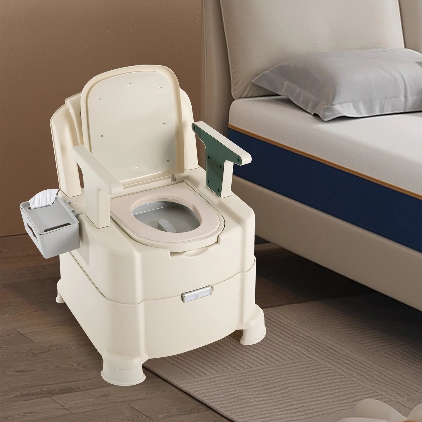 Toilet With Sensor Night Light,Bedside Commode  Bedside Toilet With Maximum Load 200kg, Portable Toilet