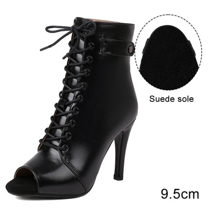 DKZSYIM Woman Latin Dance Shoes leather Party Tango Dance Booties for Women Salsa Dance Heels Ballroom Shoes Sexy Stilettos