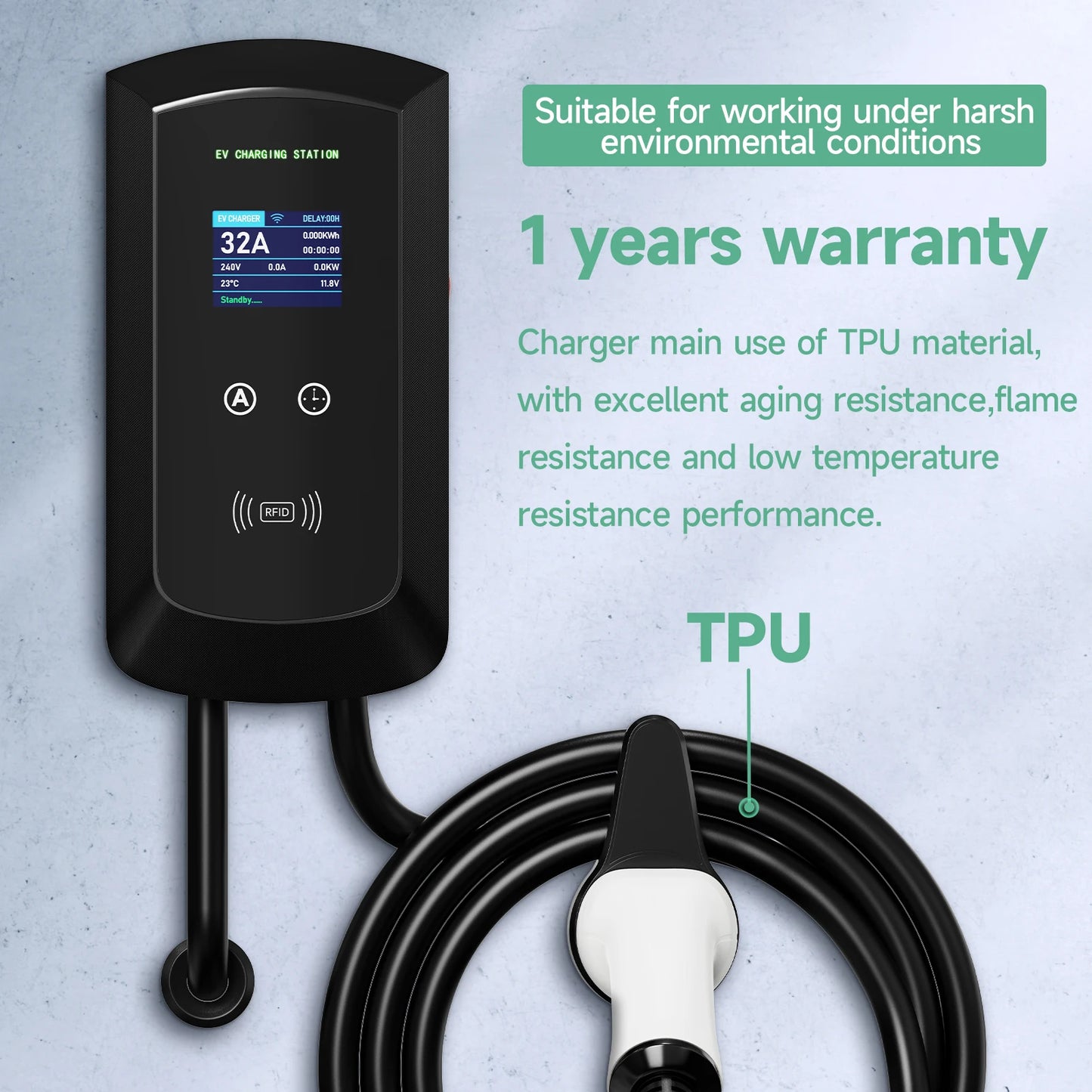 Puppyfc EV Charger 32A 7.6KW Electric Vehicle Car Charger EVSE Wallbox 11KW 22KW 3Phase Type2 5m IEC62196-2 Socket APP Control