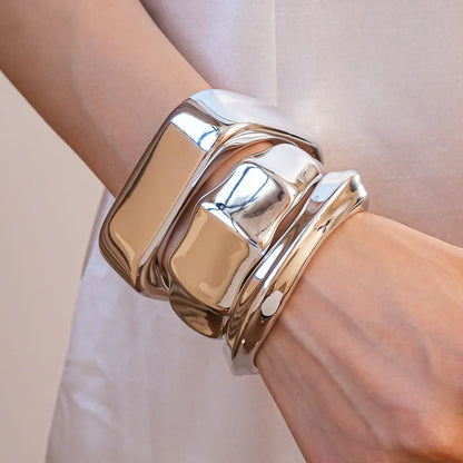 Punk Silver Color Acrylic Cuff Bracelet for Women Men Geometric Round Wide Bracelets Bangles Party Hand Accessories Gifts F