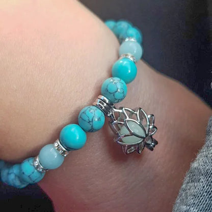 Natural Stone Bracelet Yoga Healing Luminous Glow In The Dark Bracelet Lotus Charm Beads Bracelet for Men Women Prayer Buddhism