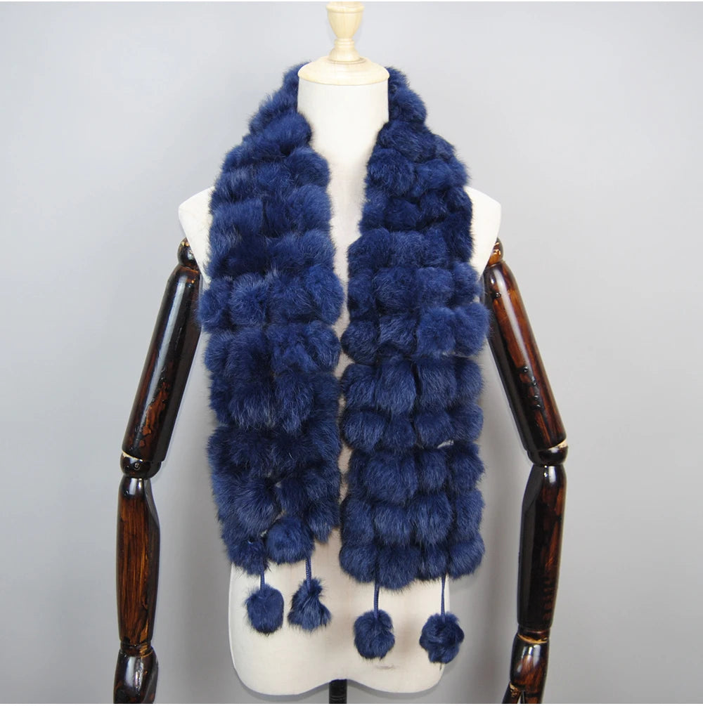 Women Winter Warm Real Rabbit Fur Scarf Hot Sale Natural Rabbit Fur Muffler 2025 Lady 100% Genuine Fur Scarves Wholesale Retail