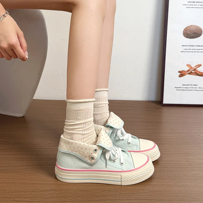 New High Help Canvas Shoes Dots Women's Casual Shoes Woman Vulcanize Sneakers Comfortable Sport Walking Platform Flats Shoes 015