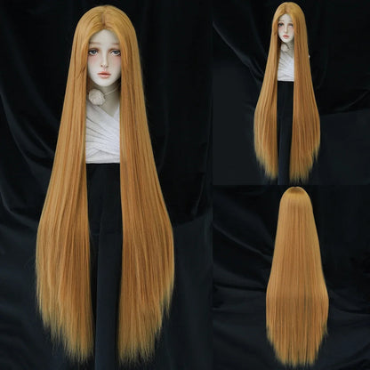 PARK YUN Extra Long Blonde Cosplay Wigs With Bangs Loose Long Curly Blonde Lolita Wig Synthetic Heat Resistant  Wig 44 Inch