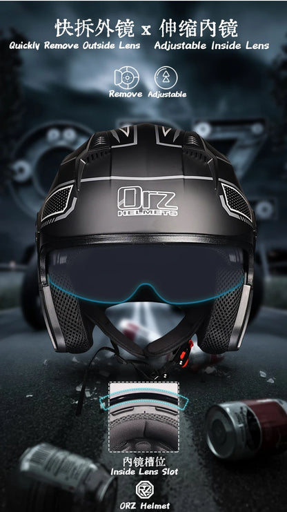 ORZ-705 Latest High Quality Motorcycle Helmet Half Covering Dual Lens Cascos para Motos Male Female Couple Capacetes de Moto
