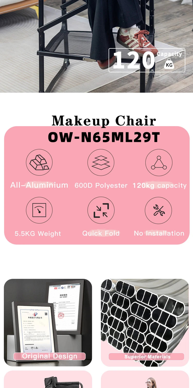 Wholesale Aluminum Folding Portable Upgraded Tall Director Makeup Artist Chair