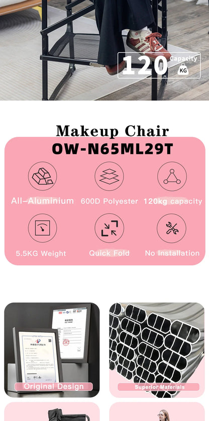 Wholesale Aluminum Folding Portable Upgraded Tall Director Makeup Artist Chair