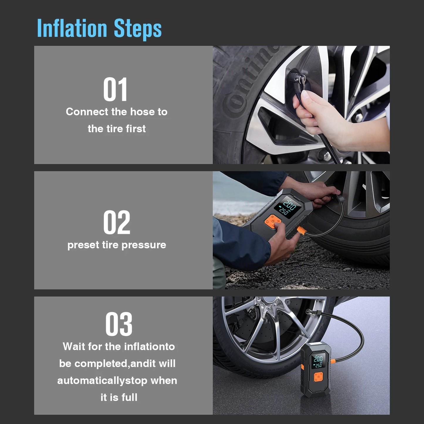 Car Jump Starter Air Pump Power Bank Lighting Portable Air Compressor 4 In 1 Cars Battery Starters Auto Tyre Inflator