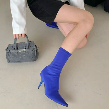 Eilyken New Spring Autumn Stretch Fabric Women Ankle Boots Sexy Pointed Toe High Heels Fashion Female Socks Pumps Shoes