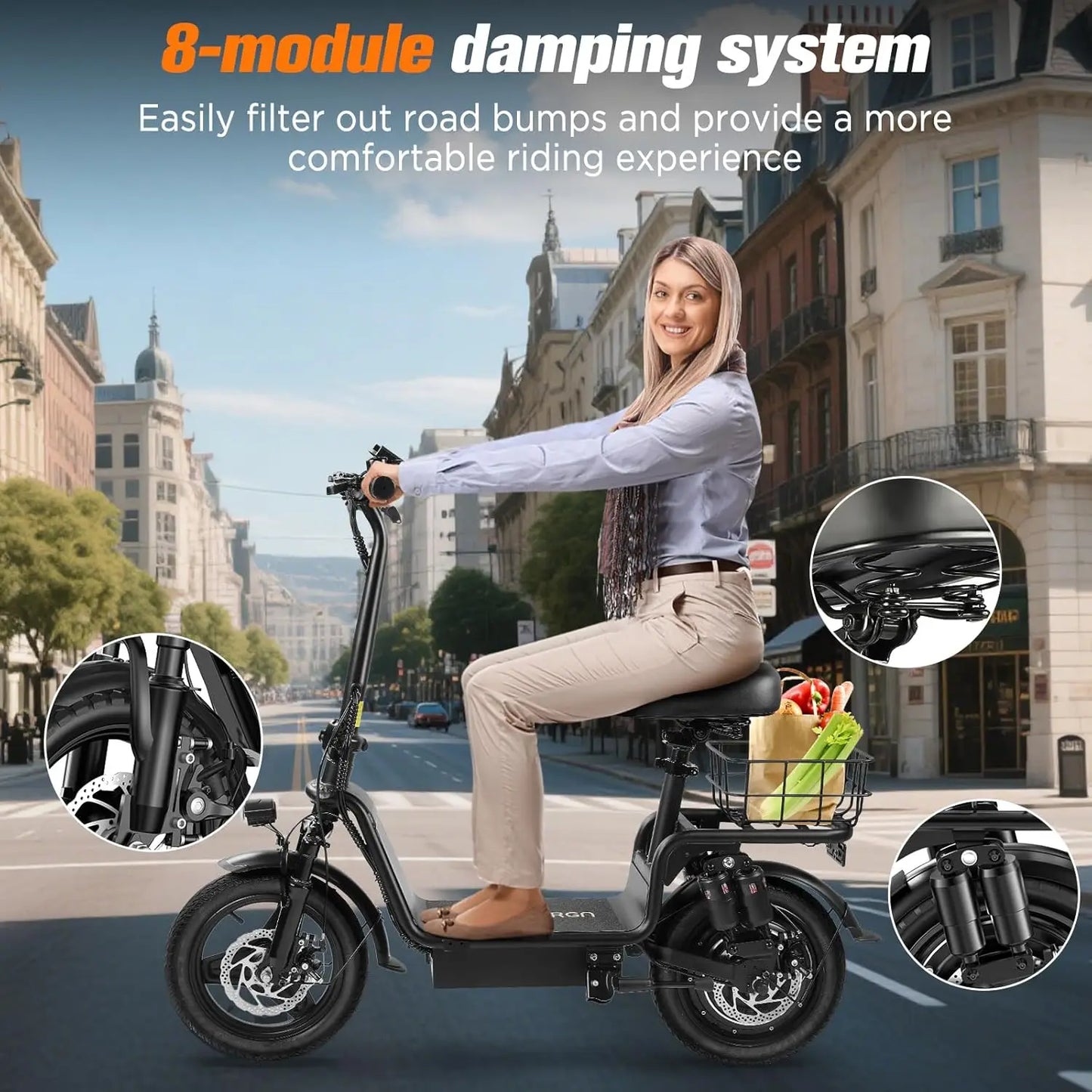 INSDRGNC14 adult electric bicycle foldable with seat electric scooter900W20MPH double disc brake high-strength frame load 300lbs
