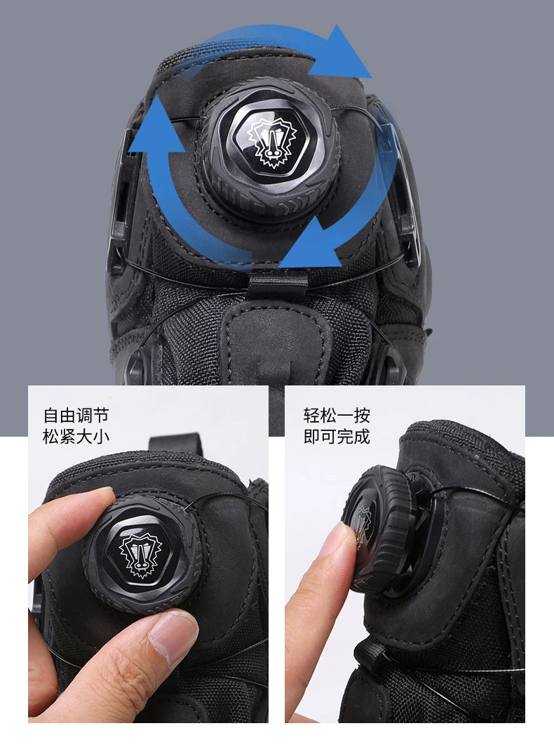 Motorcycle Riding Boots Waterproof Cowhide Leather Breathable Anti-Slip Wear-Resistant Touring Moto Shoes for Men Women