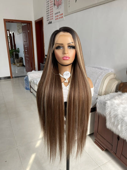 40 Inch Synthetic Lace Frontal Wigs For Women 13x6 Lace Front Wigs With High Temperature Fiber HD Lace Pink Blonde Straight Hair
