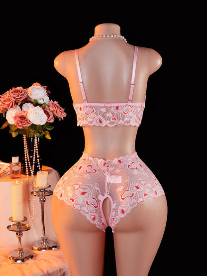 Pink Lace Open Brassiere Crotchless Panties Sexy Lingerie Female Sling Seductive Women's Fetish Transparent Underwear Sets