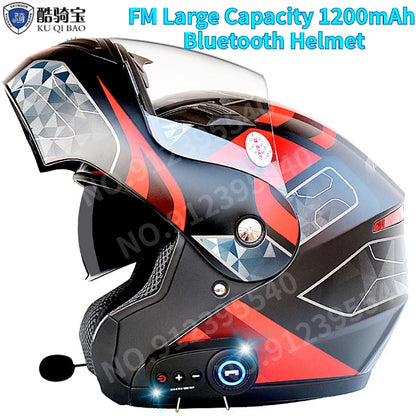 KUQIBAO motorcycle bluetooth helmet double lens uncovered motorcycle helmet with FM large capacity 1200mAh flip helmet