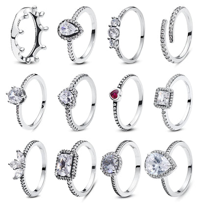 Original 925 Sterling Silver Ring Love Heart Pave CZ Crystal Stackable Rings For Women Wedding Engagement Birthday Gift Jewelry