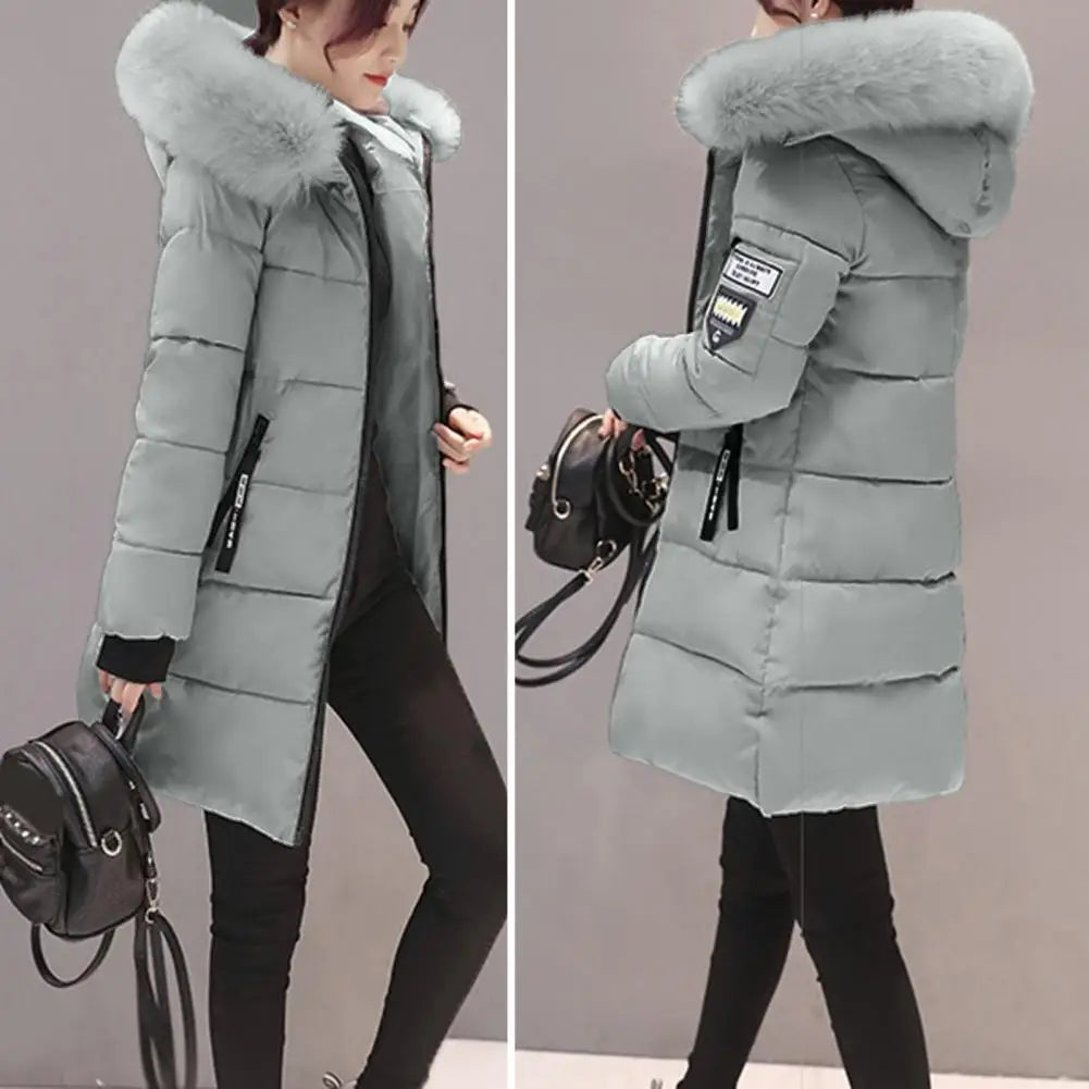 2025 Women Winter Cotton Coat Thickened Padded Stuffed Hooded Mid Length Warm Winter Coat Solid Color Slim Fit Lady Down Coat