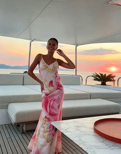 Sexy Sling Women's Maxi Dress V-neck Backless Floral Print Sleeveless Long Skirt 2026 NEW Summer Beach Vacation Party Vestido