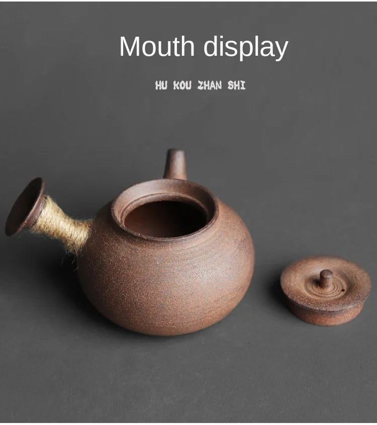 Jingdezhen Handmade Pottery Japanese Style Side Handle Teapot Raw Ore Pottery Clay Material Retro Rough Pottery Health Tea Maker