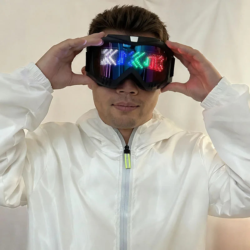 LED Bluetooth Goggles Halloween Christmas Disco Bar Neon Accessories Futuristic Luminous Glasses Bluetooth Diy LED Glasses