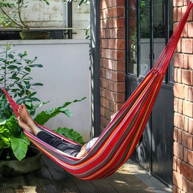 Outdoor Camping Essential 1 Portable Woven Canvas Hammock with Storage Bag Anti Rollover Indoor Outdoor for Patio Garden Camping