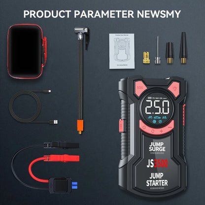 5-in-1 Multifunctional Air Pump Jump Starter with Air Compressor 3000A Peak/150PSI Battery Jump Starter Digital Tire Inflator