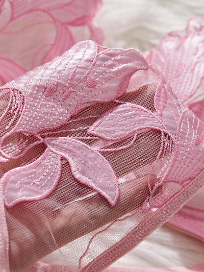 Women's Floral Embroidery Lingerie Set, Push Up Bra & Panty 2 Piece