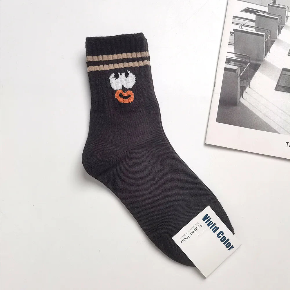Designer socks Korean Style Cute Cartoon Playful expression Socks Women's Trendy Japanese Pure Cotton Fun Quirky Mid-Calf Socks