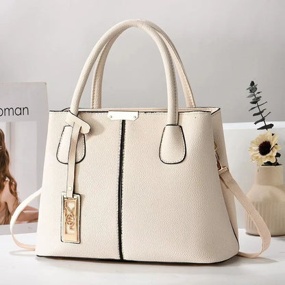 Simple Women's PU Leather Shoulder Bag Large Capacity Handbag Wire Tag Hanging Bag Square Shape Soft Handbags with Zipper