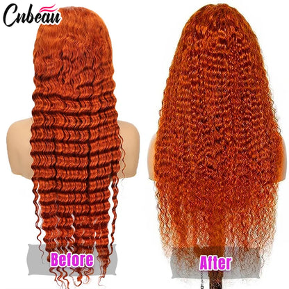 Curly Orange Ginger Lace Front Human Hair Wigs13x4 13x6 Hd Lace Front Human Hair Wig For Women 36inch Deep Wave Frontal Wig
