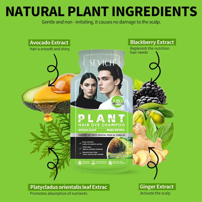 Pure Natural Herbal Black Hair Dye Shampoo for Women&Men 5 In 1 Bubble Plant Hair Color Shampoofor Gray Hair Non-irritating