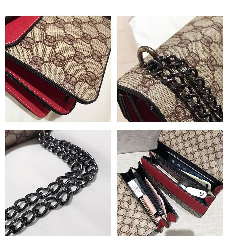 Fashionable Mini Printed Chain Women's Bag Crossbody Shoulder Bag Soft PU Leather Square Shape Bag with Phone Pocket