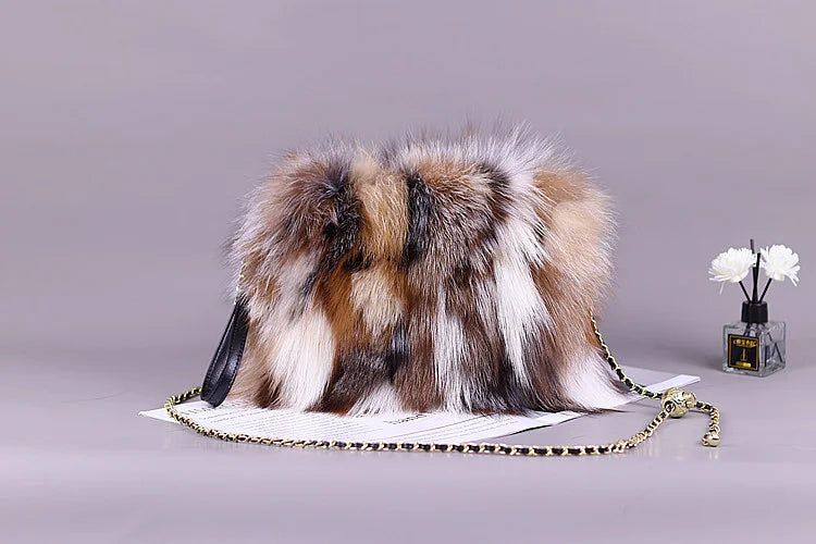 Fashion Fur Bag Autumn And Winter Real Fur Bags Fluffy Fox Fur Messenger Bags For Female Luxury Fur Handbag Warm Plush Handbag