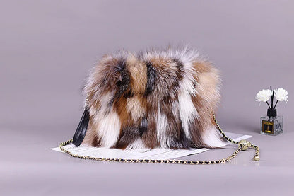 Fashion Fur Bag Autumn And Winter Real Fur Bags Fluffy Fox Fur Messenger Bags For Female Luxury Fur Handbag Warm Plush Handbag