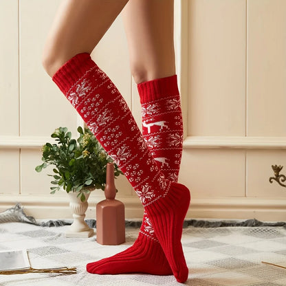 Christmas Socks for Women 2025 Limited Edition, Reindeer Snowflake Over The Knee Long Socks, Warm Festive Party Floor Socks