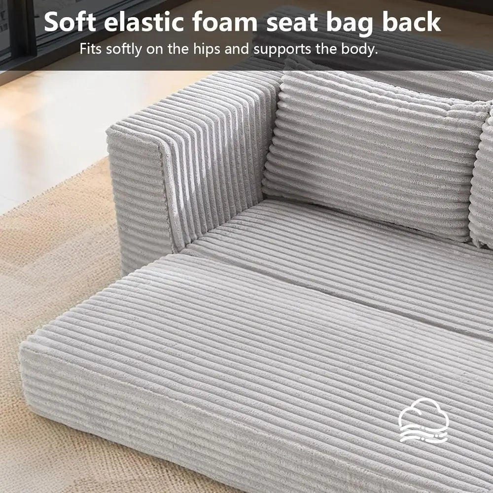 2 in 1 Convertible 56 Corduroy Cloud Loveseat Sofa, Memory Foam Couch in a Box, Easy Assembly for Small Spaces, Suitable for Hom