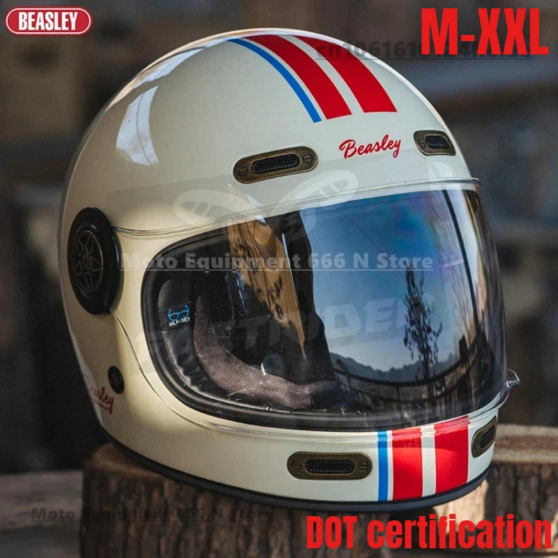 BEASLEY Retro Helmet Men's Women's Cruise Motorcycle Fiberglass Full Helmet Carbon Fiber Motorcycle Helmet DOT Certification