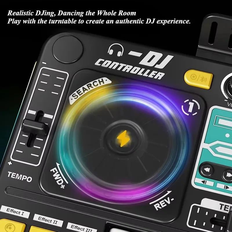 Kid DJ Mixer with Microphone Electronic Piano Keyboard Bluetooth DJ Turntable Controller Musical Instrument Kid Christmas Gift