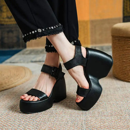 Krazing Pot 2026 Comfort Sheepskin Superstar High Thick Bottom Summer Shoes Casual Slingback Luxury Brand Platform Women Sandals