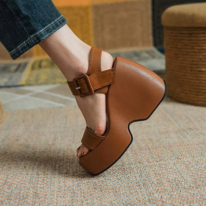 Krazing Pot 2026 Comfort Sheepskin Superstar High Thick Bottom Summer Shoes Casual Slingback Luxury Brand Platform Women Sandals