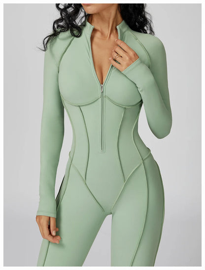 Yoga Bodysuit Long Sleeved Women's Tracksuits Gym Zipper Jumpsuits Sports Workout High-intensity Fitness One-piece Tights Suit