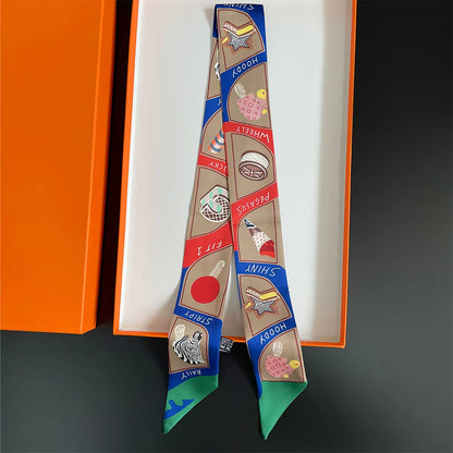 Luxury Brand Horse Bag Scarf 2024 New Design Womens Silk Scarf Fashion Head Scarf Headwear Long Skinny Scarves Bag Accessories