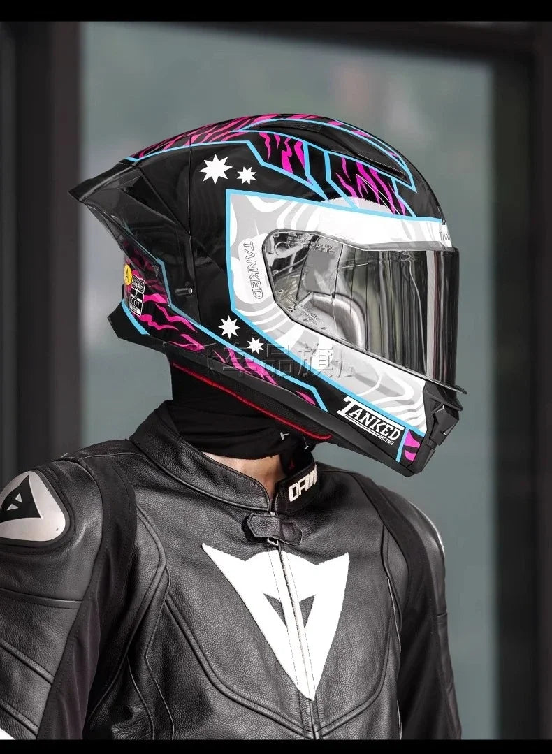 TANKED Motorcycle Helmet DOT ECE2206 Helmets Street Racing Capacete Pink Visor Double D Buckle Women Casco Moto S M  LCascos