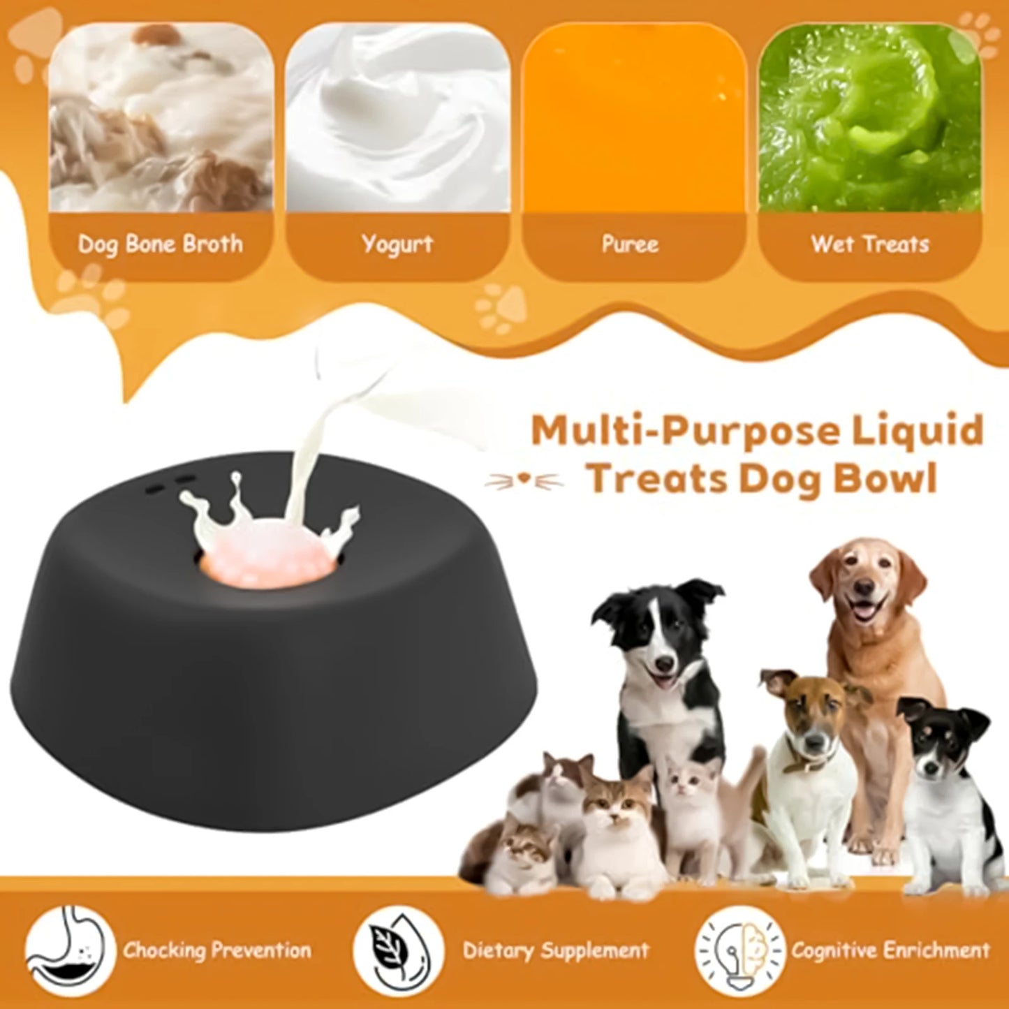 Dog Liquid Lick Bowl with Slow Feeder Design with Silicone Anti Slip Bowl Detachable Easy Cleaning for Wet Food and Bone Broth