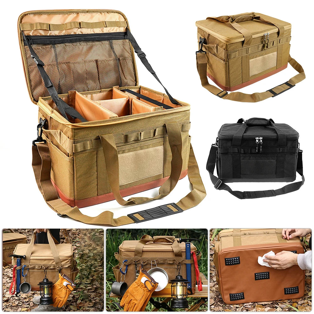 30L Camping Cooking Utensil Organizer Large Capacity Hard Picnic Storage Bag Detachable Multifunctional Utility Camping Supplies