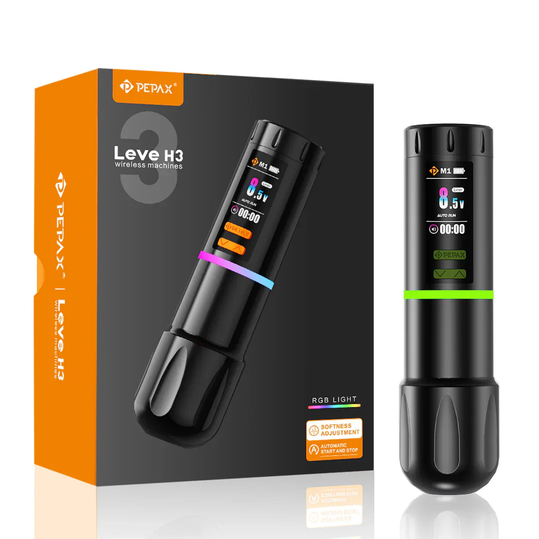 PEPAX Leve H3 Wireless Tattoo Pen Machine 3.5/4.2/5.0mm Strokes Tattoo Gun 2000mAh 2 Batteries LED Display Cartridge Tattoo Pen
