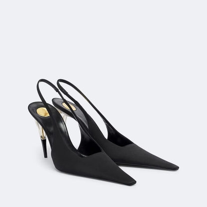Women Satin Pointed‑Toe Stiletto Pumps with Clear Heel, Elegant Back Strap Dress Heels for Formal Dating Club Occasions