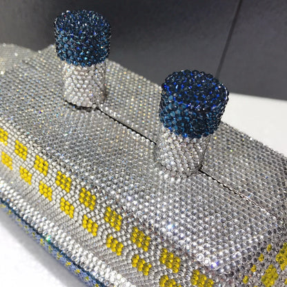 New Boat Crystals Clutch Purse RED Blue Women Gems Evening Clutch Bag Wedding Bridal Minaudiere Rhinestones Handbags and Purses